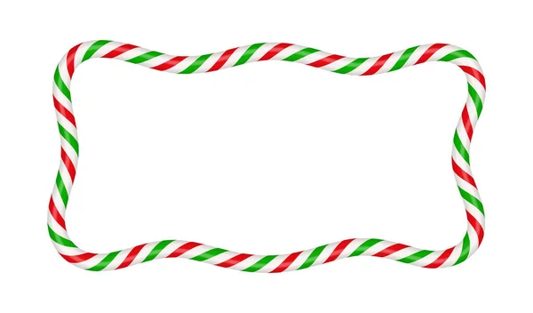 Christmas Candy Cane Rectangle Frame Red Green Stripe Xmas Border — Vector de stock