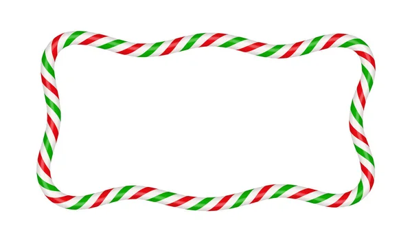 Christmas candy cane rectangle frame with red and green stripe. Xmas border with striped candy lollipop pattern. Blank christmas and new year template. Vector illustration isolated on white background