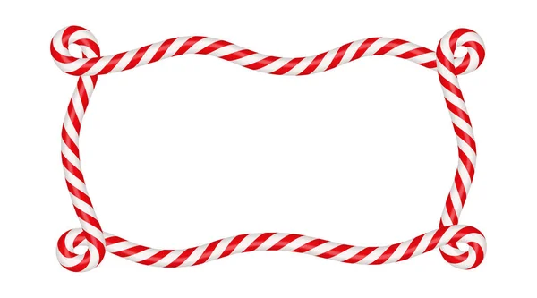Marco Rectángulo Caña Caramelo Navidad Con Franja Roja Blanca Borde — Vector de stock