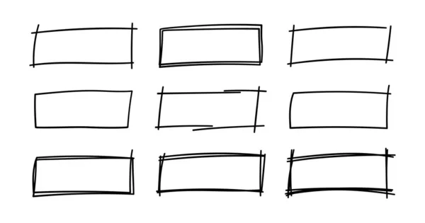 Hand drawn rectangle frames. Grungy scribble rectangle frames. Doodle geometric borders. Pen ink empty black text boxes set. Vector illustration isolated on white background.