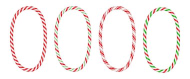 Christmas candy cane vertical frame with red and white stripe. Xmas border with striped candy lollipop pattern. Blank christmas and new year template. Vector illustration isolated on white background.