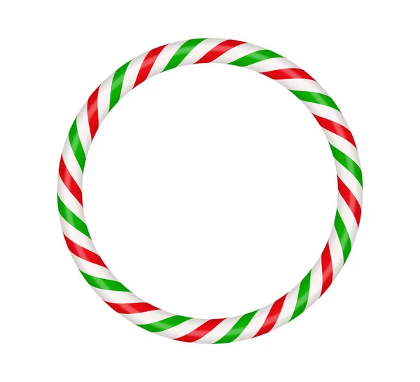 Christmas Candy Cane Circle Frame Red Green Striped Xmas Border — Vettoriale Stock