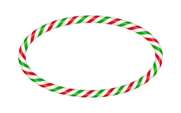 Christmas Candy Cane Oval Frame Red Green Striped Xmas Border — Stockvektor