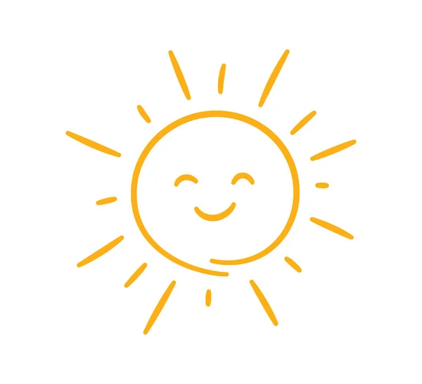 Dziecinna Ikona Słońca Bazgroły Żółte Słońce Promieni Symbol Uśmiechu Zabawne — Wektor stockowy