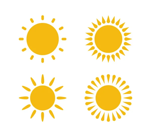 Soleil Plat Jaune Avec Des Icônes Rayons Dans Divers Modèles — Image vectorielle
