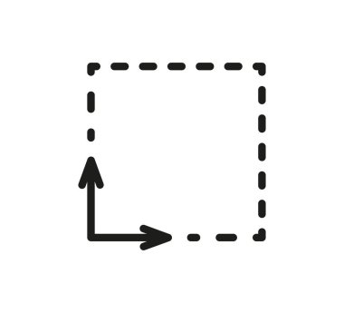 Kare alan simgesi. Koordinat eksenleri işareti. Koordinat sistemi düz matematik grafik simgesi. Arazi ölçümü. Boyut piktogramını yerleştirin. Beyaz arkaplanda izole edilmiş vektör çizgisi çizimi.