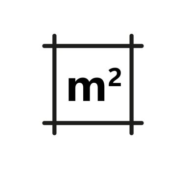 Square Meter icon. M2 sign. Flat area in square metres . Measuring land area icon. Place dimension pictogram. Vector outline illustration isolated on white background.