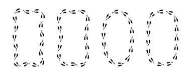 Tavşan ya da tavşan izi. Karda tavşan ayak izleri. Tavşan pençesi adımları. Hare adımları. Dikdörtgen çerçeve. Vektör illüstrasyonu düz arkaplanda izole edildi.