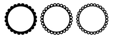 Uçsuz bucaksız, yuvarlak vuruşlar ayarlandı. Sade daire şeklinde taranmış sınır. Kumaş siluet çerçeve bağlar. Şirin eski püskü süs eşyasını tekrar et. Doku kurdeleleri. Vektör illüstrasyonu beyaz arkaplanda izole edildi.