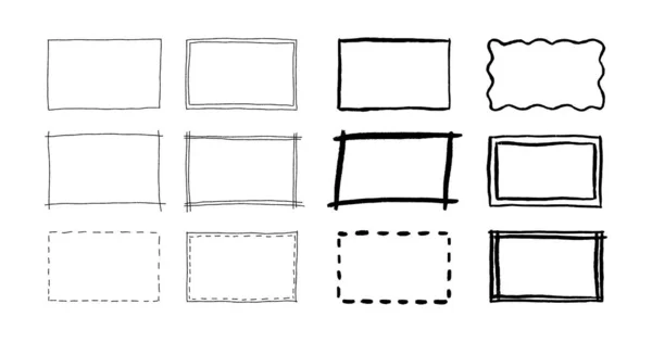 Conjunto Marcos Rectángulos Dibujados Mano Doodle Forma Rectangular Escribir Lápiz — Archivo Imágenes Vectoriales