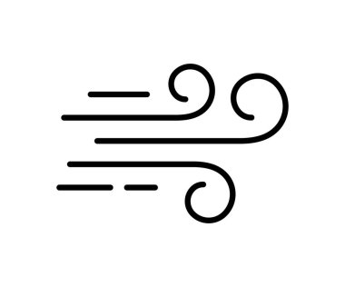 Rüzgar üfleme çizgisi simgesi. Hava akışı düz tabela. Rüzgarlı havanın sembolü. İklim web tasarım elemanı. Kıvrım çizgisi simgesi. Beyaz arkaplanda vektör çizimi izole edildi. Düzenlenebilir vuruş.