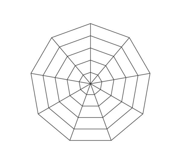 Mall För Åttkantig Radar Eller Spindeldiagram Oktagondiagram Flat Spindelnät Tomma — Stock vektor