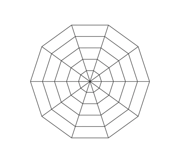 Decagonal Radar Örümcek Şeması Şablonu Decagon Grafiği Düz Örümcek Ağı — Stok Vektör