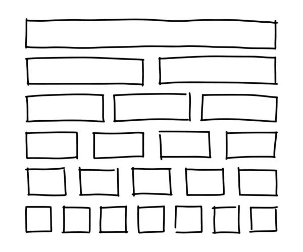 Rectángulos Cuadrados Dibujados Mano Libre Diferentes Tamaños Scribble Conjunto Marcos — Archivo Imágenes Vectoriales