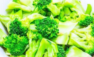 Broccoli slice salad stream vegetable as food broccoli green color background for Cooking in a pile on a market