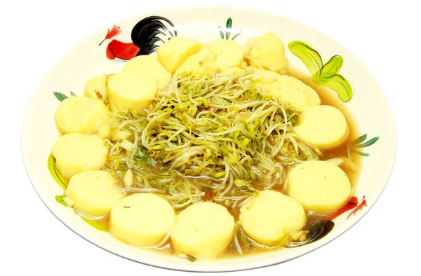 Thai Traditional Cuisine Style Fried Bean Sprouts Egg Tofu Isolated — Zdjęcie stockowe