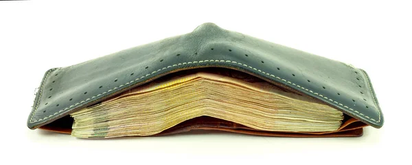 Чёрный Кожаный Бумажник Деньгами Белом Фоне — стоковое фото