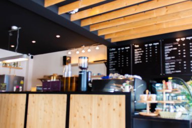 Arka plan olarak kullanılmak üzere Kafeterya veya Kafeterya 'nın bulanık veya Defocus görüntüsü.