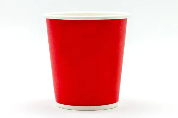 Tasse Papier Jetable Rouge Isolée Sur Blanc — Photo