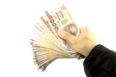 El ele tutuşma parası beyaz arka planda izole.