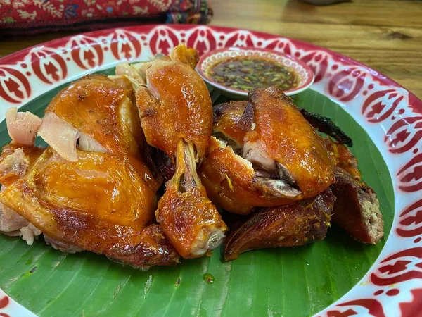 Grillezett Csirke Stílus Thai Apróra Vágott White Dish Thai Food — Stock Fotó