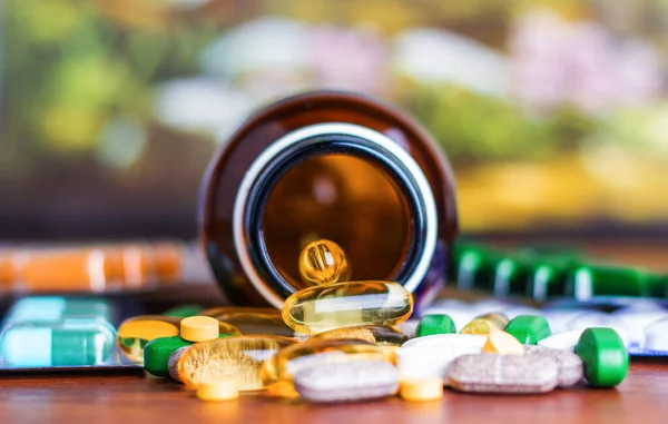 Prescrição Medicamentos Para Tratamento Medicamentoso Medicamento Farmacêutico Cura Recipiente Para — Fotografia de Stock