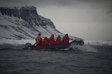 Zodyak mürettebat motorlu karlı Arctic headland geçmiş