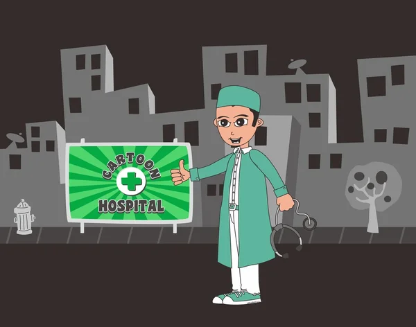 Doctor y cirujano personaje de dibujos animados — Vector de stock