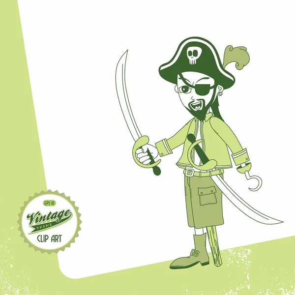 Pirate with two sword — Stock Vector