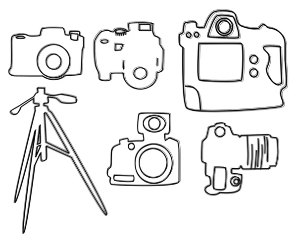 Single lens reflect camera hand draw set — Stock Vector