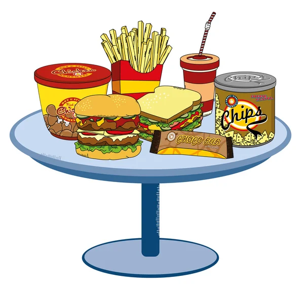 All fast food on desk — Stock Vector