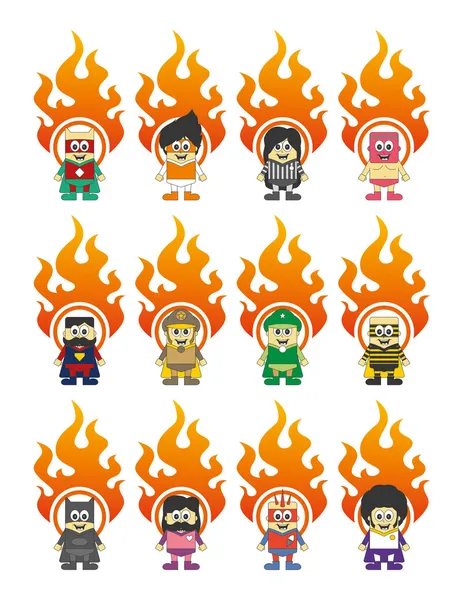 Pequeño chico fuego etiqueta paquete — Vector de stock