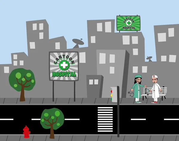 Hôpital médecin rue ville — Image vectorielle