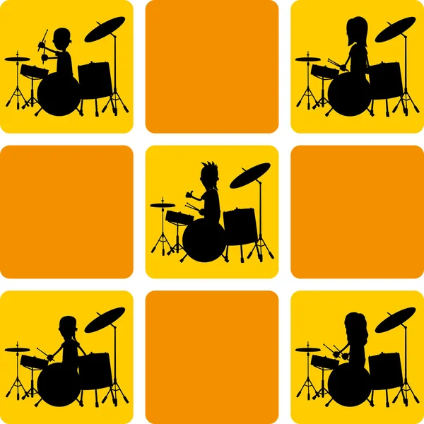 Verschillende drummer silhouet — Stockvector