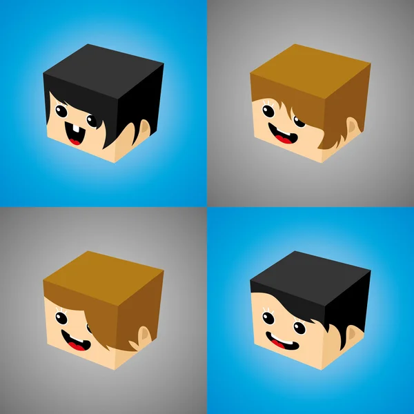 Cartoon Block Head Character — Stock Vector