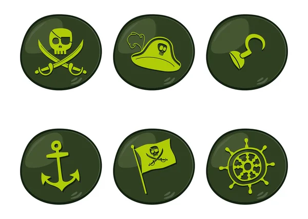 Зелений піратський набір значків — стоковий вектор