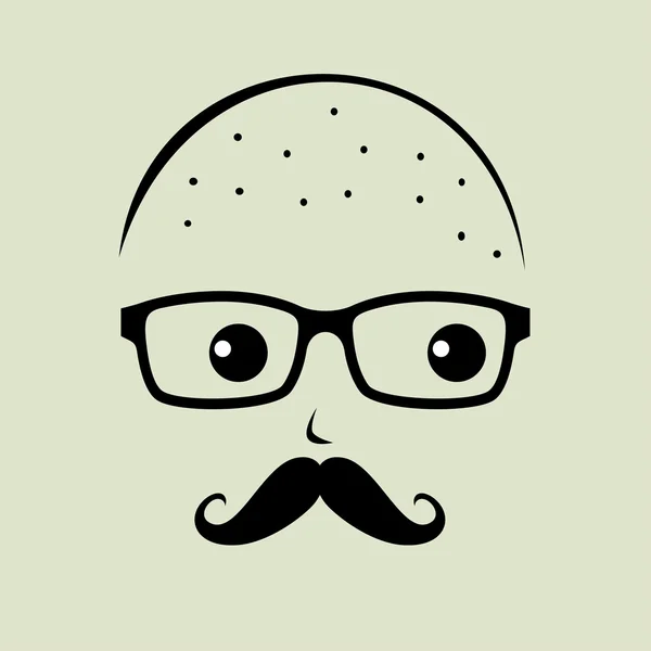 Geek łysy facet z wąsem — Wektor stockowy
