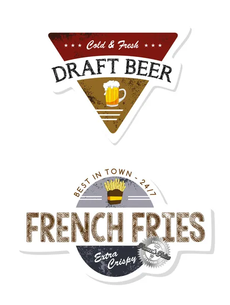 French fries and draft beer label — Stock Vector