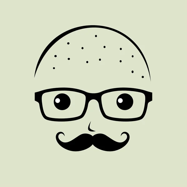 Geek skallig kille med mustasch — Stock vektor
