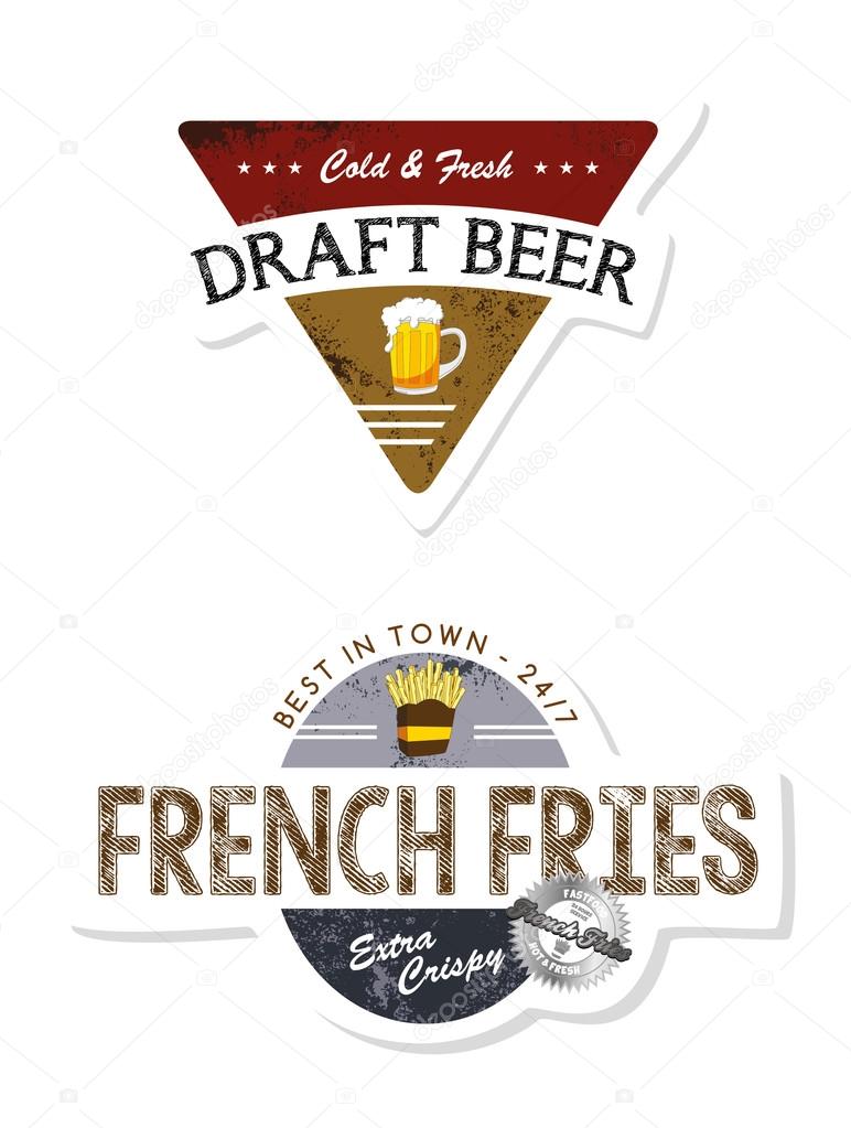 French fries and draft beer label