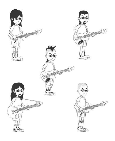 Conjunto de dibujos animados guitarrista — Vector de stock