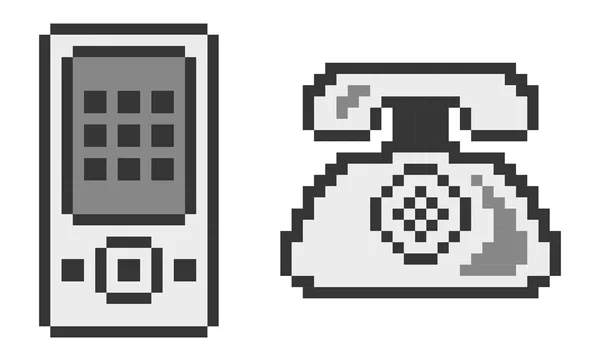 Pixel teléfono móvil y teléfono viejo — Vector de stock