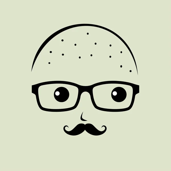 Geek chauve avec moustache — Image vectorielle