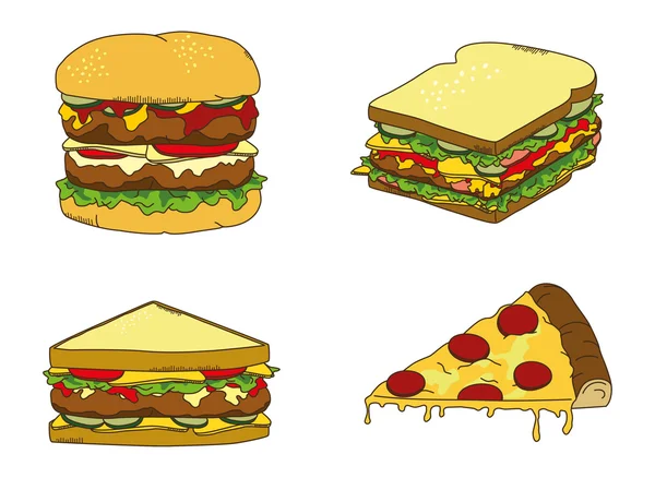 Hamburger sandwich pizza thème — Image vectorielle