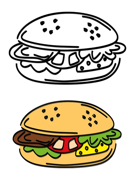 Burger dessiné à la main — Image vectorielle