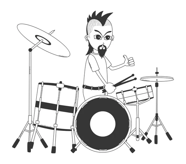 Kartun seni Drummer - Stok Vektor