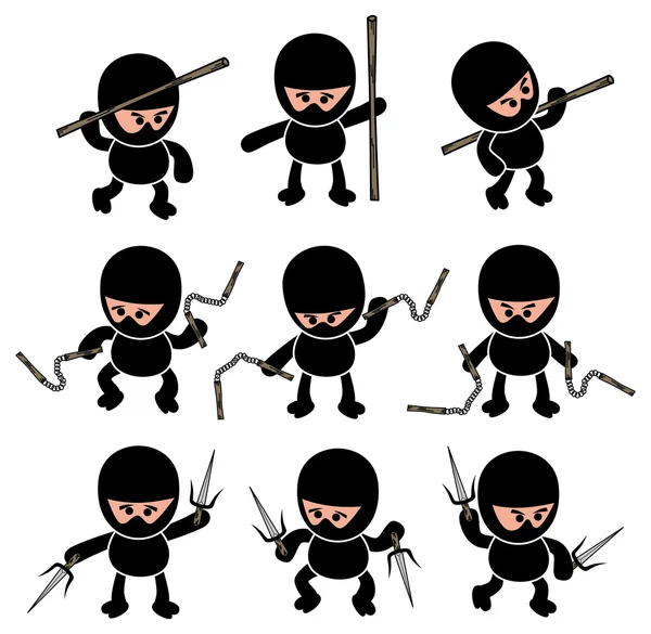 Ninja bojovník kreslený sada — Stockový vektor