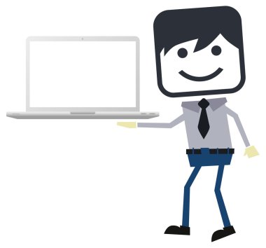 işadamı çizgi film tanıtımı laptop