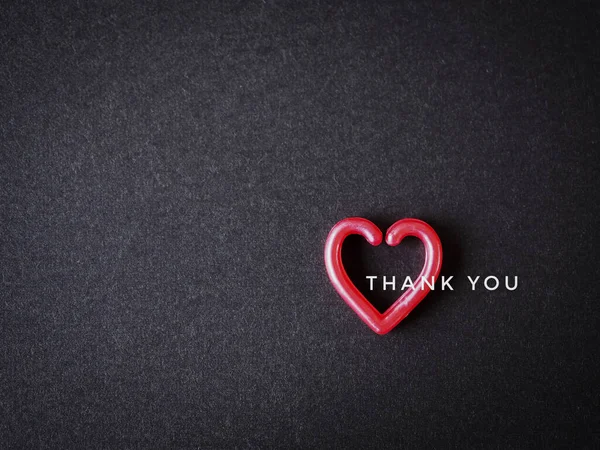 Words Thank You Message Red Heart Black Paper Background Top — Stockfoto