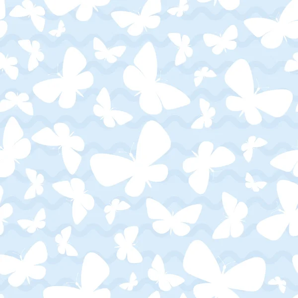 Light Blue White Vector Butterfly Silhouette Pattern Pastel Blue Butterfly — Stock Vector